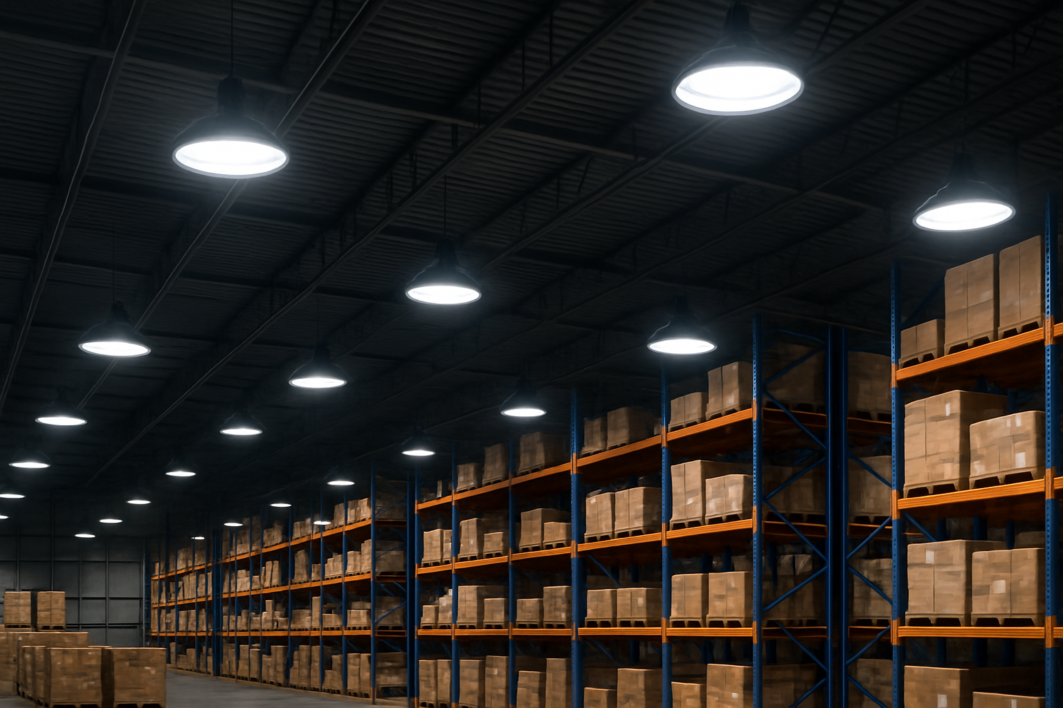 Spacious Industrial Warehouse with LED Lighting