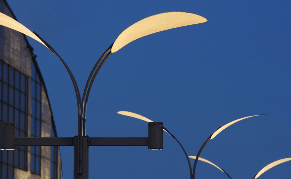 modern urban street with energy-efficient LED street lights