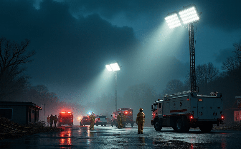 portable LED light towers after dark