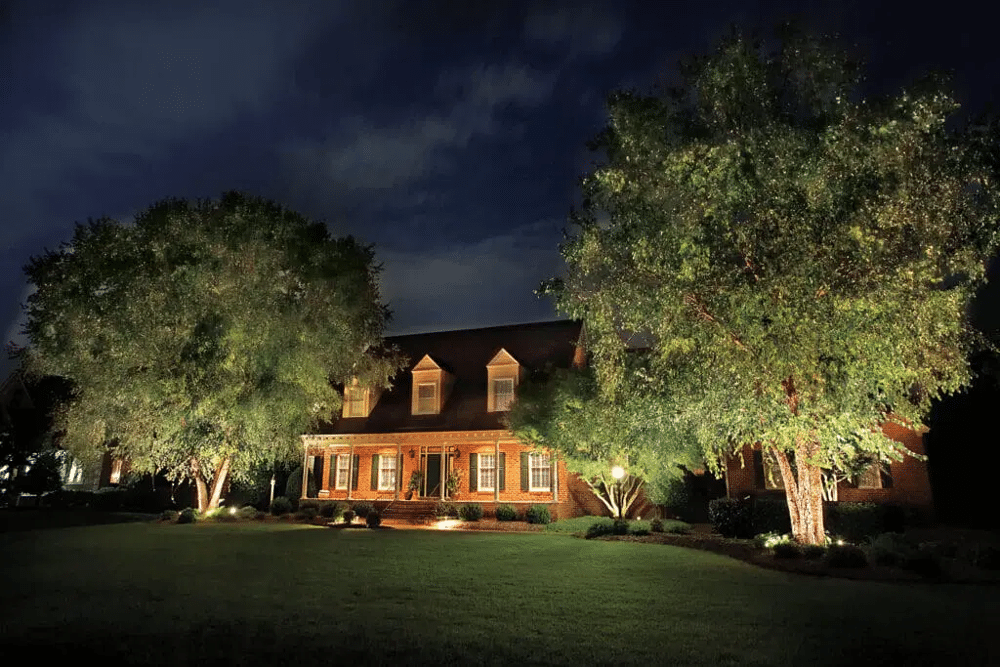 Example of layered outdoor lighting